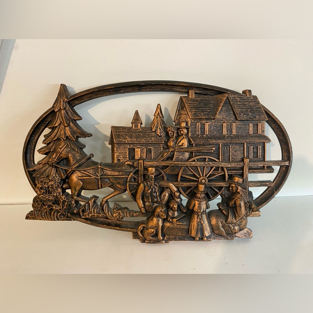 Coppercraft vintage 70s wall hanging Buggy Ride